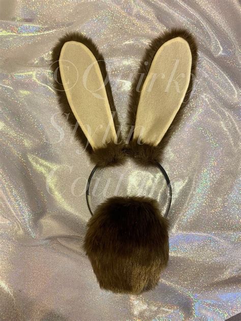 Brown Chocolate Bunny Rabbit Ears And Tail Set Posable Cosplay Etsy