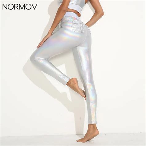Normov Women Leggings High Waist Sexy Elastic Pearlescent Fitness