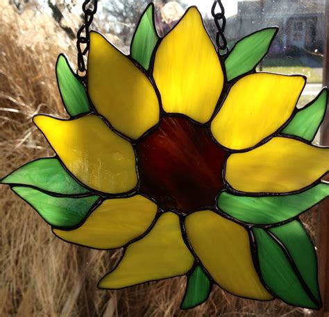 Stained Glass Sunflower Sun Catcher Wild Flower Handmade Etsy