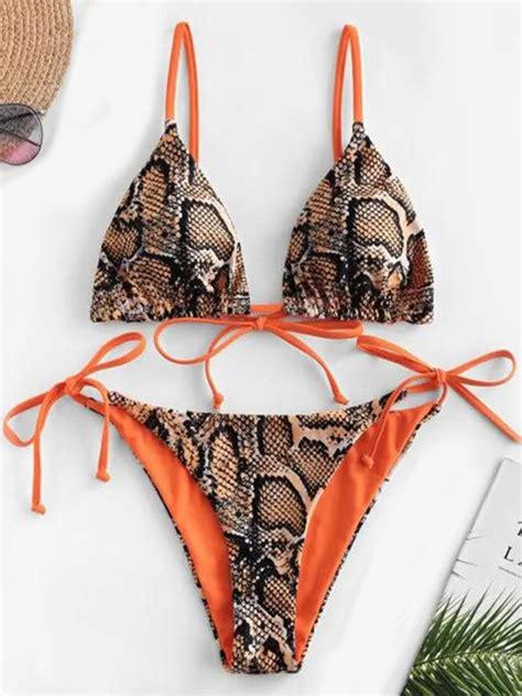 Two Pieces Snakeskin Leopard Triangle Bikini Swimsuit