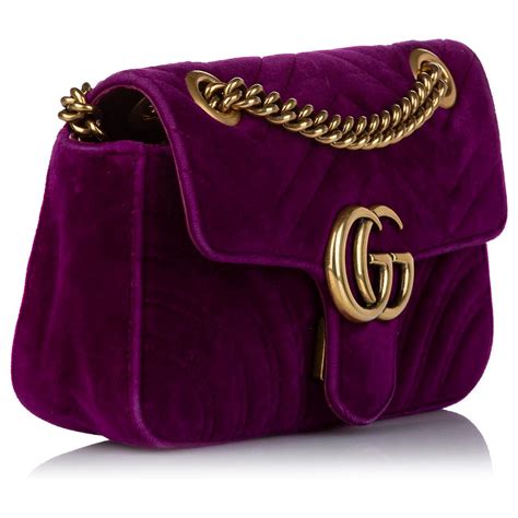 Gucci Purple Gg Marmont Matelasse Velvet Shoulder Bag Cloth Ref505058
