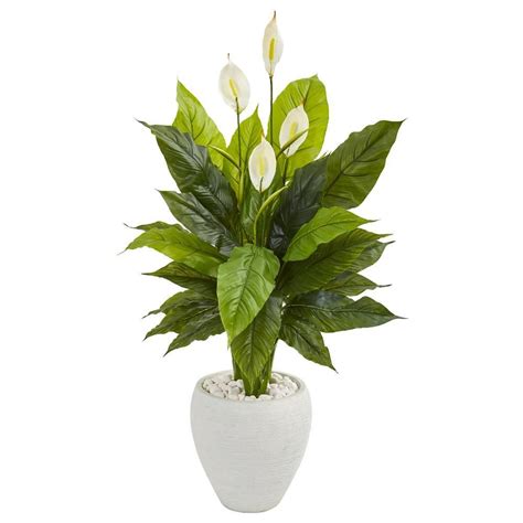 Nearly Natural 49 In Spathiphyllum Artificial Plant In White Planter