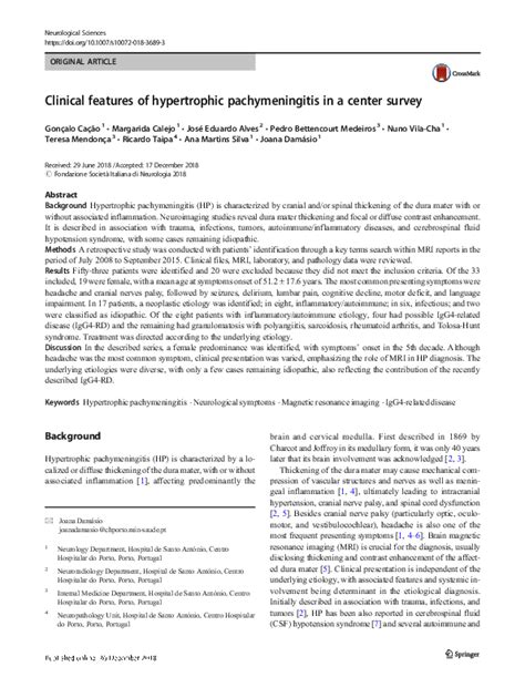 Pdf Clinical Features Of Hypertrophic Pachymeningitis In A Center