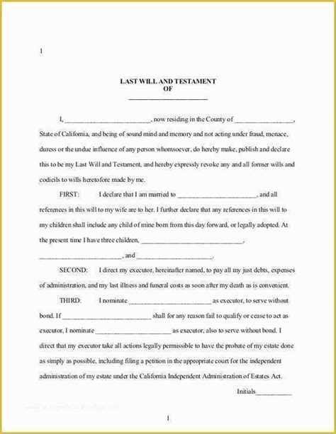Last Will Templates Free Printable Of Will And Testament Templates And