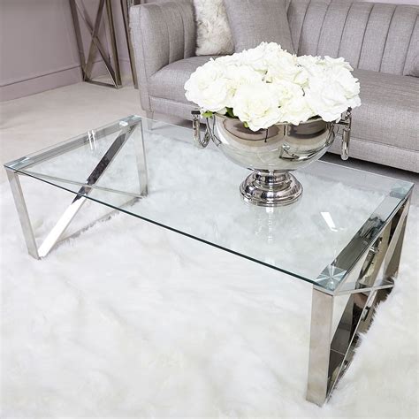Zenn Contemporary Stainless Steel Clear Glass Lounge Coffee Table Picture Perfect Home
