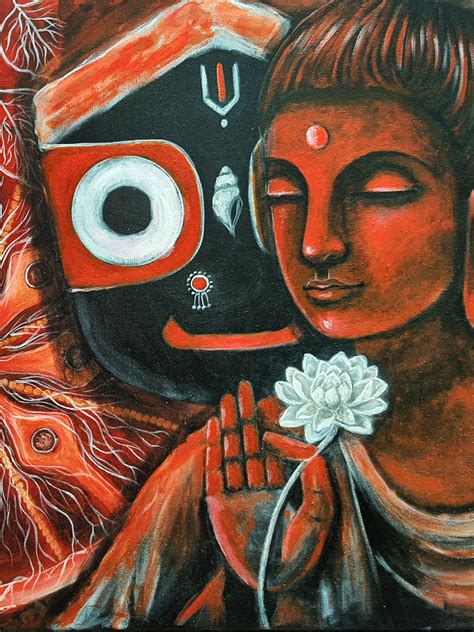 Coexistence Buddha And Jagannath Acrylic On Canvas Painting By