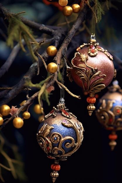 Premium Ai Image Ornate Christmas Ornaments And Baubles On A Tree