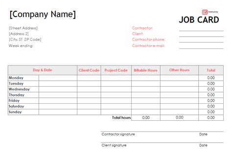 Job Card Templates Excel 5 Professional Templates Professional