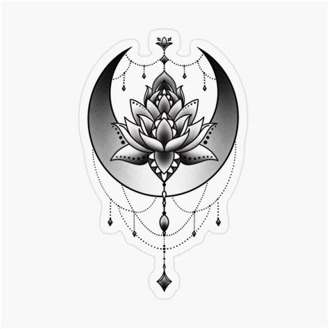 Celestial Lotus Flower Cresent Moon Sticker By Helenamorpho