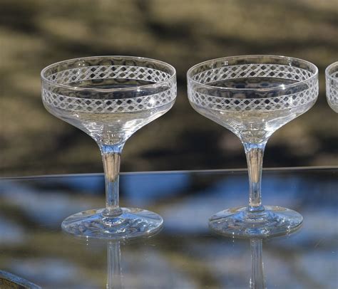 Vintage Needle Etched Cocktail Glasses Set Of 4 Circa 1920 S Antique Needle Etched Champagne