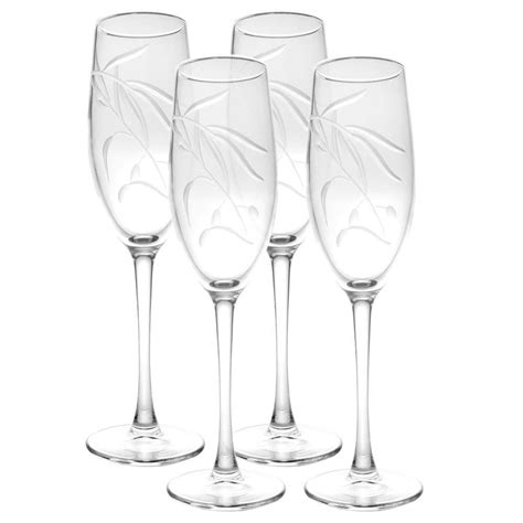 rolf glass olive branch 8 oz clear champagne flute set of 4 302454 s4 the home depot