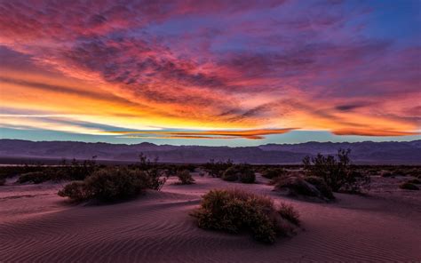 Landscape, Nature, Desert, Sunset, Death Valley, Sand, Mountain, Shrubs ...