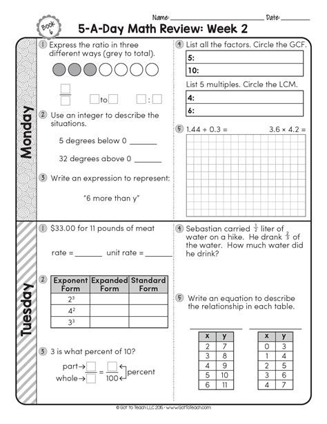 Math Review Sheets For 6th Grade Harry Carrols English Worksheets