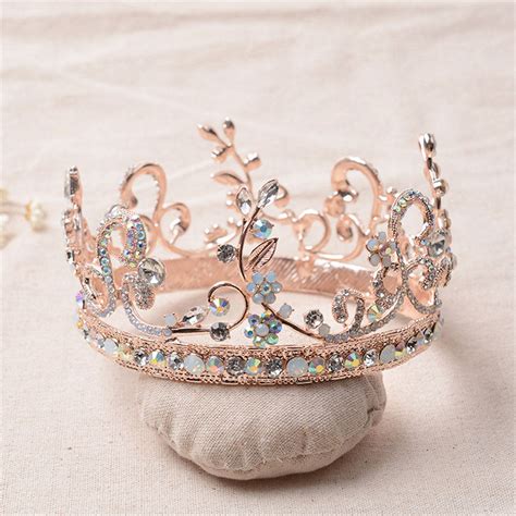 Bride Rose Gold Flower Leaf Crystal Diamond Wedding Bridal Crown