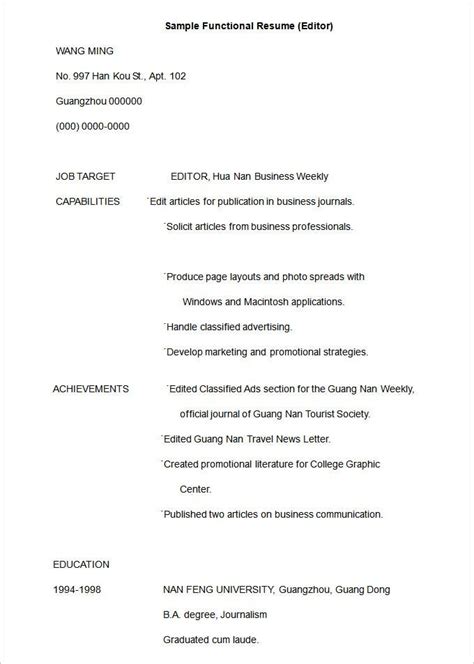 Discover our free resume formats you can customize in word. Functional Resume Template - 15+ Free Samples, Examples ...