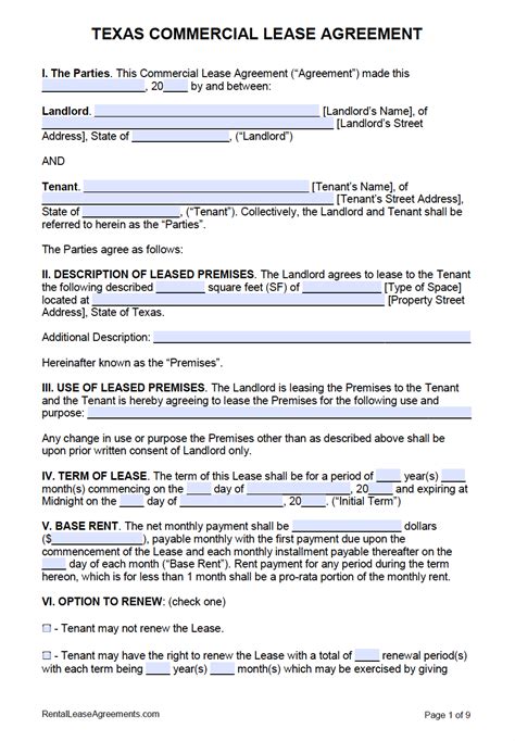 texas commercial lease agreement form  word