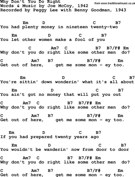 Song Lyrics With Guitar Chords For Why Dont You Do Right Peggy Lee 1943