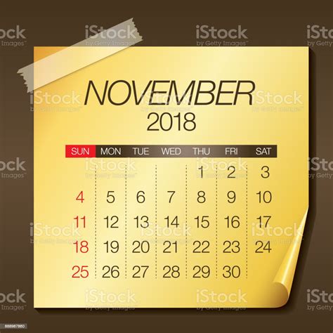 November 2018 Calendar Vector Illustration Stock Illustration