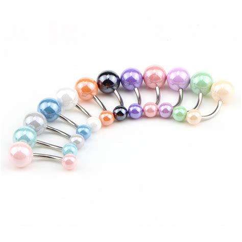 Pcs Lot Double Imitation Pearl Ball Belly Button Rings Surgical Stainless Steel Body Piercing