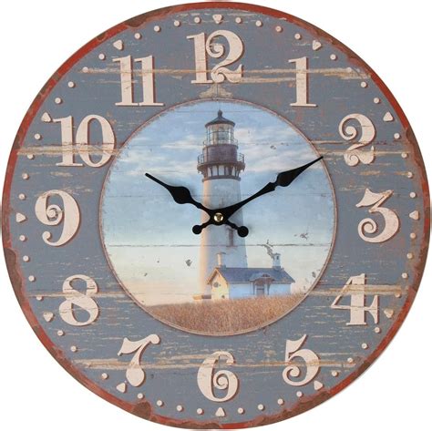 Lilys Home Rustic Wood Style Country Lighthouse Wall Clock Fits