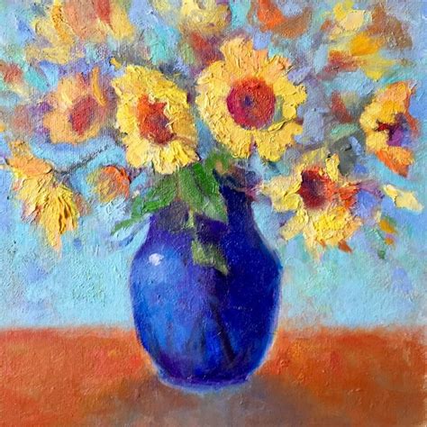 Stunning Still Life Sunflower Bouquet In A Cobalt Blue Vase Etsy
