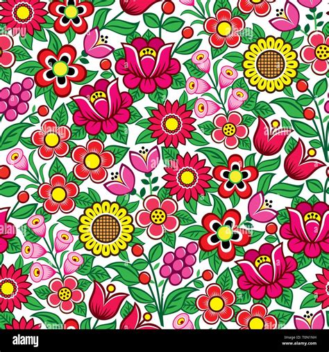 Floral Seamless Polish Folk Art Vector Pattern Traditional Design