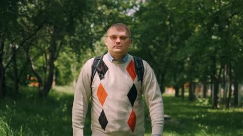 Nerdy Fat Guy Is Walking To School Concept Of Loser Nerd At University