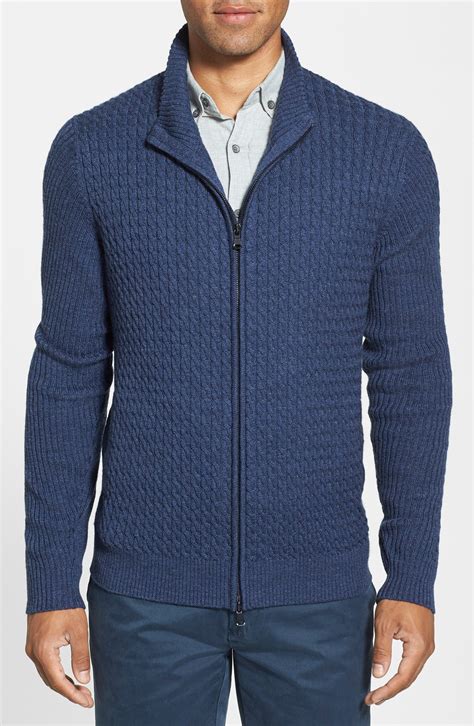 Cutter And Buck Darius Cable Knit Merino Wool Full Zip Sweater Big