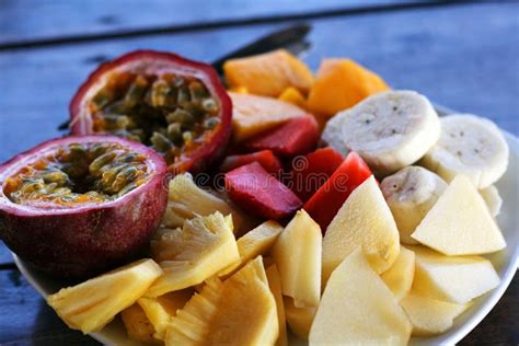 Healthy Breakfast Fruit Plate Stock Image Image Of Chopped Tropics