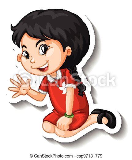 Chinese Girl Waving Hand Cartoon Character Illustration Canstock