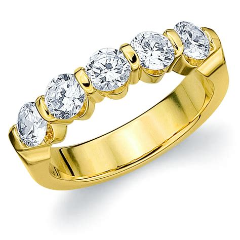 Eternity Wedding Bands 150 Cttw 5 Stone Diamond Wedding Band In 14k Yellow Gold 15 Ct
