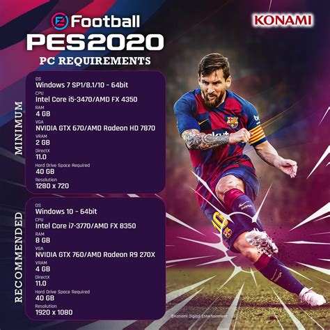 These are the pc specs advised by developers to run at minimal and recommended settings. PES 2020: PC System Requirements : WEPES