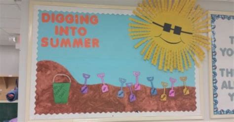 Digging Into Summer Bulletin Board With Paint Mixed With Sand For