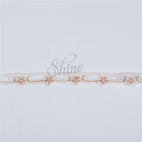 Small Delicate Embroidery Lace Trim With Metallic Gold Thread Ivory