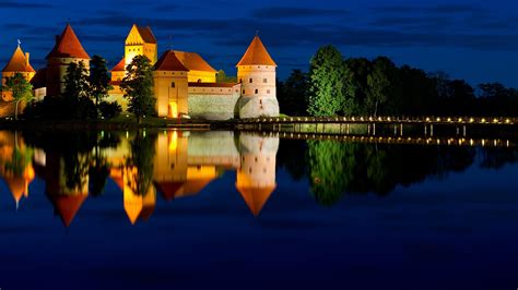 Trakai Island Castle On Lake Galvė In Night Lithuania Windows
