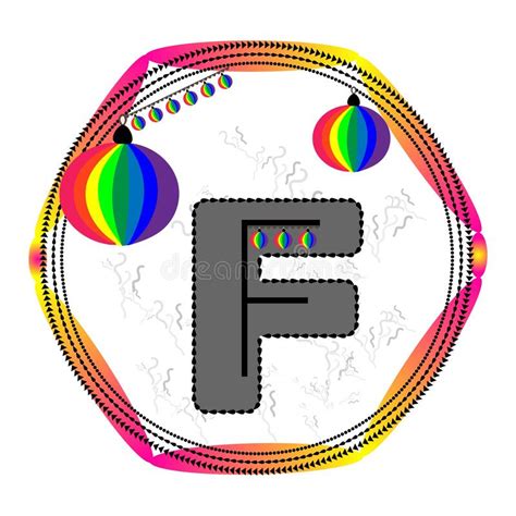 Alphabet F Letter F Gradient Label Rainbow Ball Sticker Frame Vector