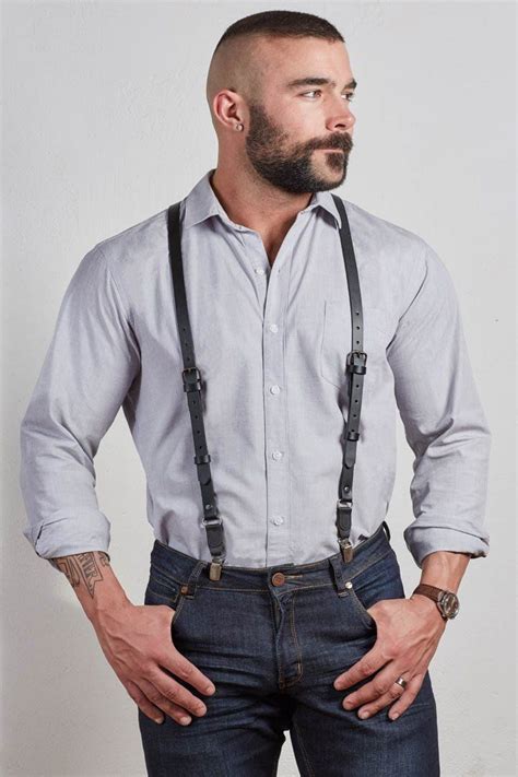 Black Leather Buckle Skinny Suspenders Hipster Mens Fashion Mens