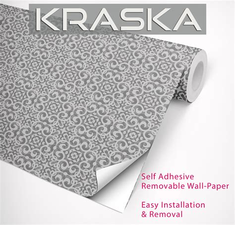 Printed on a premium substrate that is completely removable and will not | / a chic silver and white pairing, this geometric peel and stick wallpaper add style to your room in just minutes! Peel and Stick Wallpaper Damask Geometric Gray Kraska ...