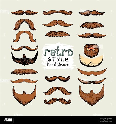 Vector Sketch Mustaches And Beards In Retro Style Stock Vector Image