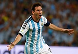 Argentina’s Messi celebrates scoring a goal against Bosnia during their ...