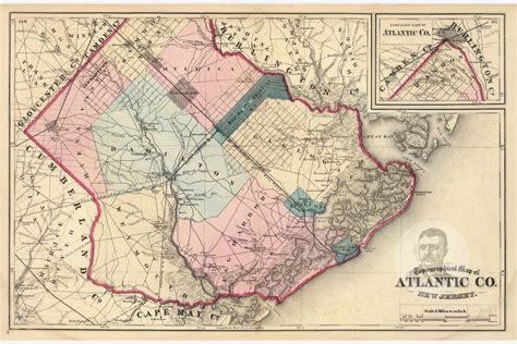 Vintage Atlantic County Nj Map 1872 Old New Jersey Map Etsy