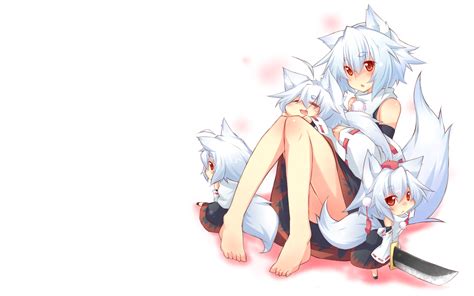 Tails Touhou Chibi Animal Ears Red Eyes Short Hair