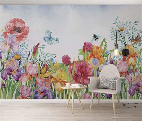 Murwall Floral Wallpaper Watercolor Flower Wall Mural Daisy