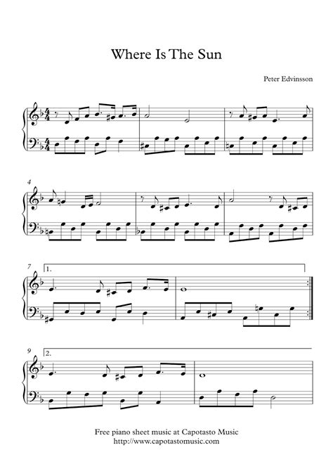 Free Easy Piano Sheet Music Where Is The Sun By Peter Edvinsson