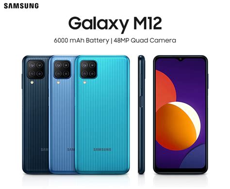 Samsung galaxy m12 price start is $130 to $160, samsung galaxy m12 comes with android 11, 6.5 inches pls ips display, exynos 850 chipset samsung galaxy m12 specifications. Samsung Galaxy M12 Announced with a 6000 mAh Battery and a 48MP Quad Camera - WhatMobile news