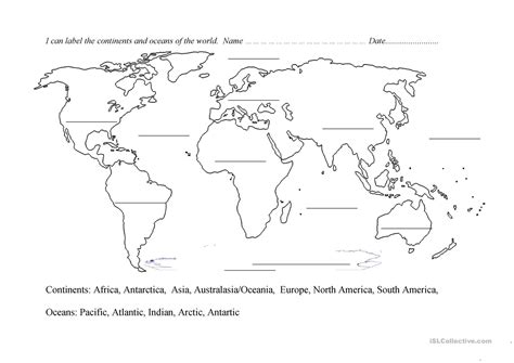 Continents Of The World Worksheet