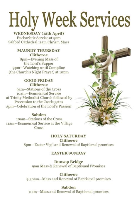 Holy Week Services Poster 2017 Parish Of Our Lady Of The Valley