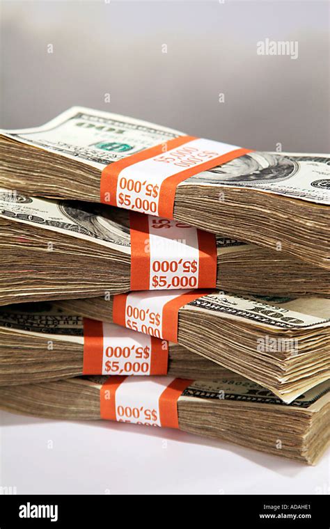 Stacks Of Hundred Dollar Bills Five Thousand Per Stack Money Stock