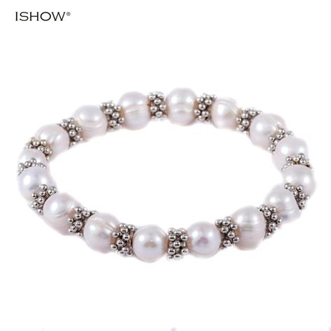 Women Luxury White Freshwater Simulated Pearl Bracelets Silver Plated