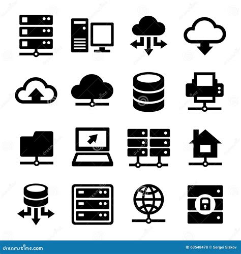 Big Data Center And Server Icons Set Vector Stock Vector